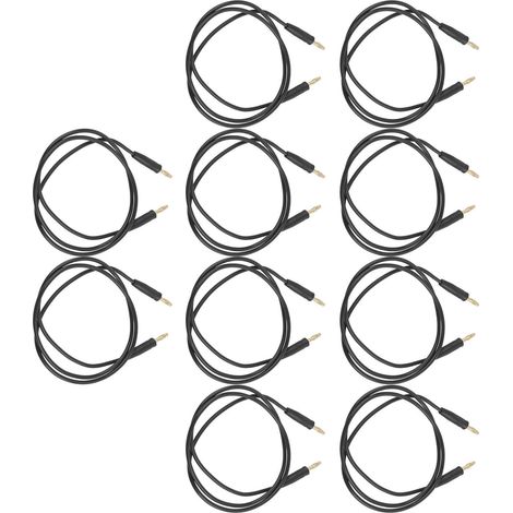 Câble de test banane 4mm mâle-mâle, fiche dorée laiton et nickelée, brasable, lot de 10, noir, J.70003. (1/5)