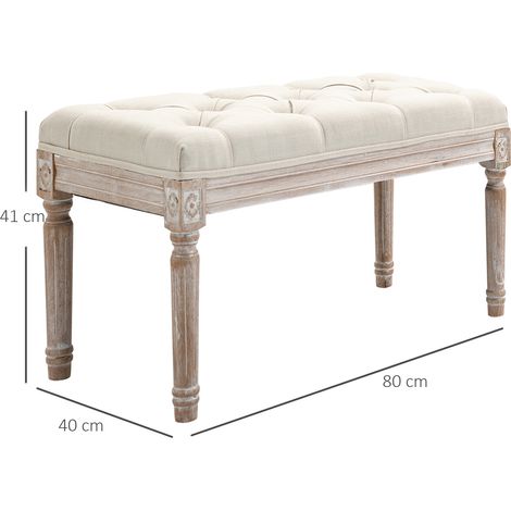 Banquette de lit capitonnée avec revêtement en tissu aspect lin et pieds en bois, 80 x 40 x 41 cm, beige (1/5)