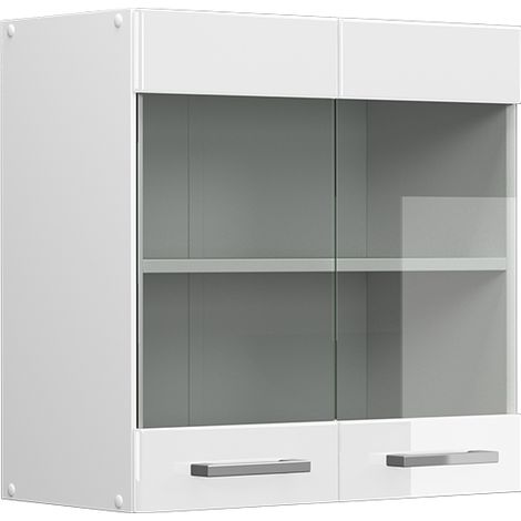 Pensile universale R-Line, Bianco lucido, 60 cm con ante in vetro, Vicco (1/4)