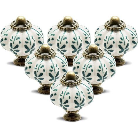Lot de 6 boutons de meuble vintage en céramique ivoire, poignées de tiroir et de commode avec vis de montage (1/5)