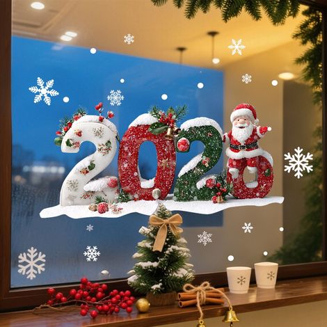 Sticker Fenêtre - Motif Flocon De Neige Et Arbre De Noël - Film Transparent En PVC - Décor Pour Vitre Porte Fenêtre Bureau Maison - 2 Pièces (1/5)