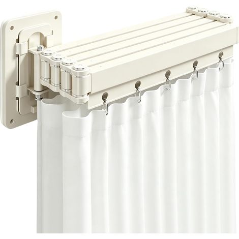 Tringle à rideau de douche sans perçage, pliable en 5 positions, montage mural en forme de L/U, tringle de rideau de douche sans perçage pour coin/baignoire, pliable et peu encombrante (blanc) (1/5)