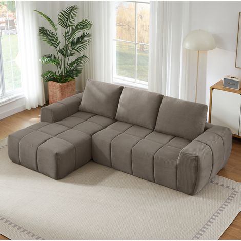Canapé d'angle L 255x162x84 cm taupe, coussins amovibles, tissu côtelé, sans montage MEUBLIV (1/5)