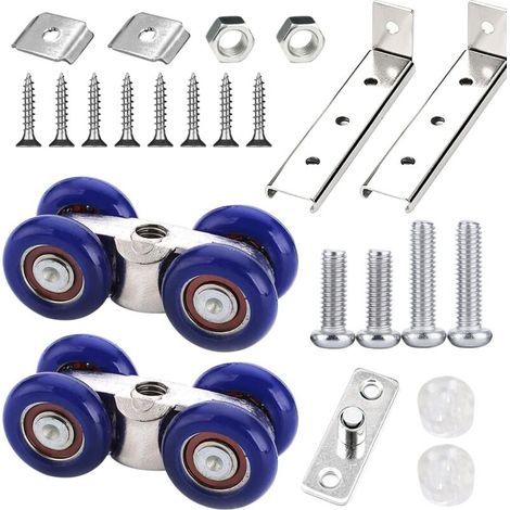 2 Pièces Galet Porte Coulissante Kit, Roulette Porte Coulissante en Acier Inoxydable, Bleues Roulettes Porte Coulissante Douche, Placard, Portes en Bois, Portes Coulissantes en Verre (1/5)