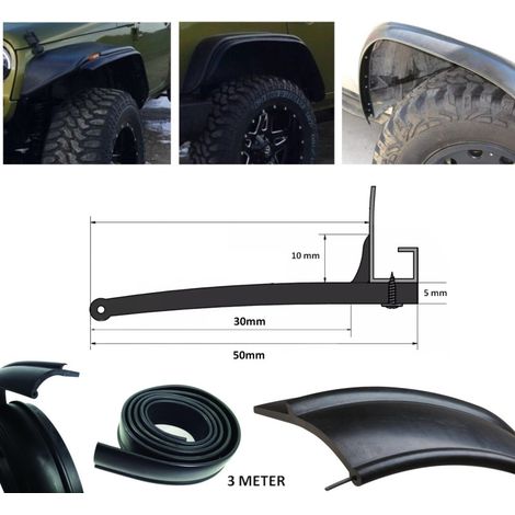 Gummi-Kotflügelverbreiterung / Schutzleiste für Offroad, Jeep, SUV, Kleinbus, Auto — 3 cm x 3 m, schwarz