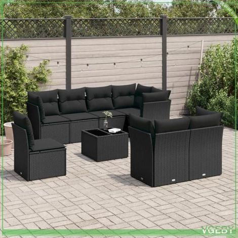 Salon de jardin 9 pcs - 7291712419478 - Résine tressée noir - Rangement avec sac résistant à l'eau - Coussins déhoussables (1/3)
