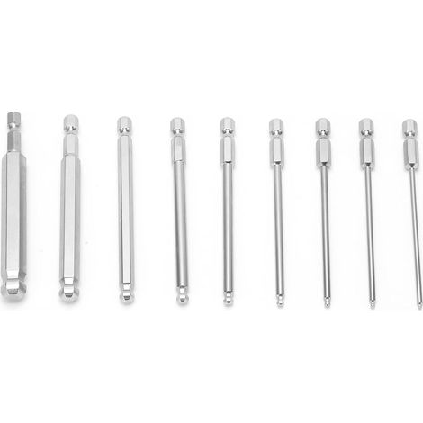 Embouts hex 9 embouts 100mm 1/4" acier hex/boule aimanté 58HRC (1/5)