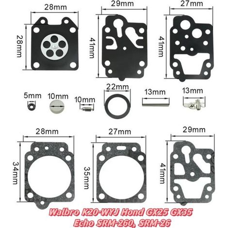 Applicable àKit de réparation pour Walbro K20-WYJ Honda GX25 GX35 Echo SRM-260, SRM-26 (1/2)