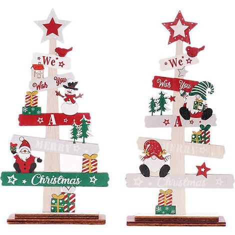 Lot de 2 sapins de Noël en bois, décorations de table pour les fêtes.-18x11cm-Colorful (1/2)
