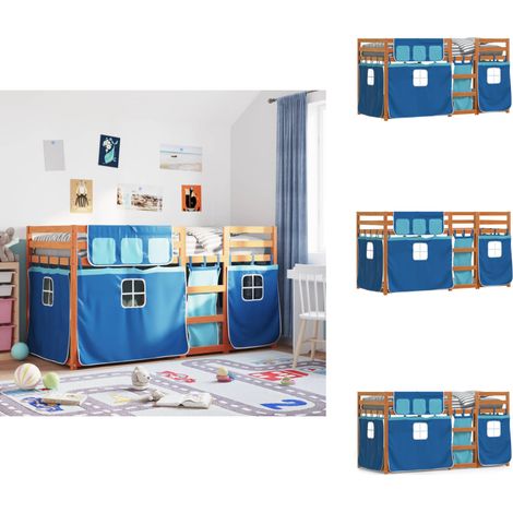 Etagenbett mit Vorhängen Blau 80x200 cm Massivholz Kiefer - Kinderzimmermöbel - Hochbett - Etagenbett - Jugendzimmer - Holzbett (1/5)