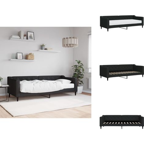 Lit de jour avec matelas noir 80x200 cm tissu - Lit De Jour Avec Matelas - Lits De Jour Avec Matelas - Canapé-lit - Lit D'appoint (1/5)