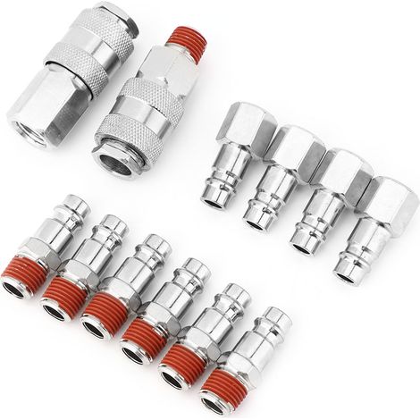 Lot de 12 raccords pneumatiques à dégagement rapide, mâles et femelles 1/4 pouce BSP