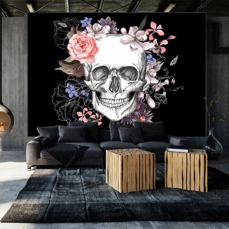 Papier Peint "Skull & Flowers" 140 x 200 cm (1/2)