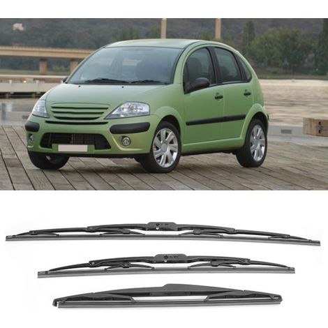 Ensemble de 3 balais d'essuie-glace avant et arrière compatibles avec les modèles Citroën C3 Mk1 (2002-2008)