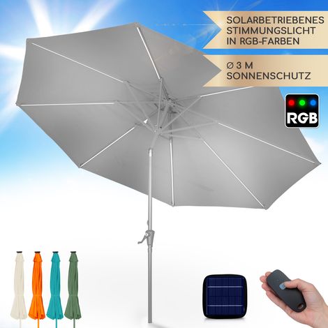 Blumfeldt Calais Sonnenschirm Höhenverstellbar & Klappbar, Gartenschirm mit Solar-LED-Beleuchtung & UV-Schutz, Wasserdichter Sonnenschutz für Balkon, Terrasse & Garten, Sonnenschirm ohne Sockel