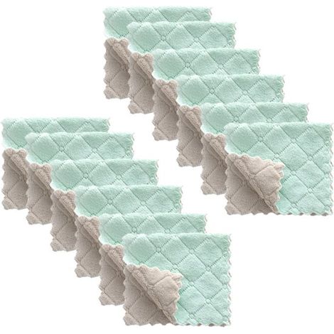 Torchons de cuisine - Lot de 12 - Lavettes - Ultra-absorbantes - Séchage rapide - Déperlantes - Polaire Coral - Réutilisables - Lavables (1/5)