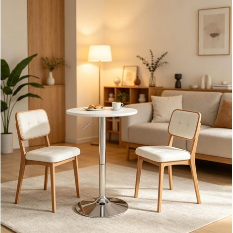 Table de bar ronde réglable 60 cm en MDF et métal blanche HAVRYA (1/4)