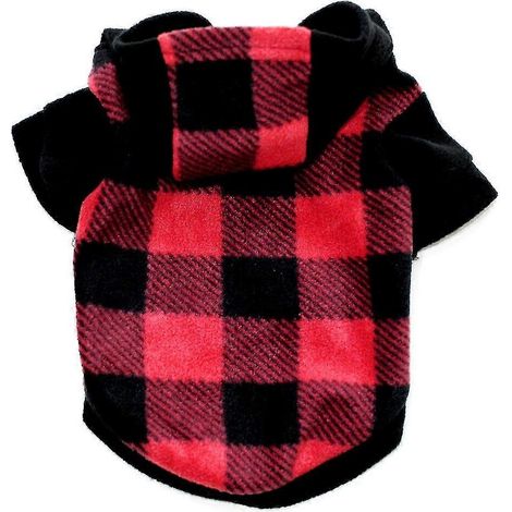 Manteau d'hiver pour chien, veste à capuche en polaire épaisse à carreaux rouges et noirs, tenue chaude et coupe-vent pour petits chiots, taille 5 (1/5)