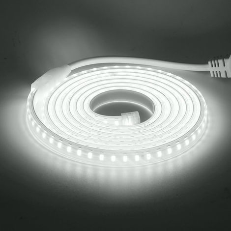 Ruban LED, Lumière au LED IP65 étanche 220V Bandeau flexible Ruban LED Light Strip pour Escalier, Chambre, Cuisine Intérieur/Extérieur (Blanc, 5M) (1/5)