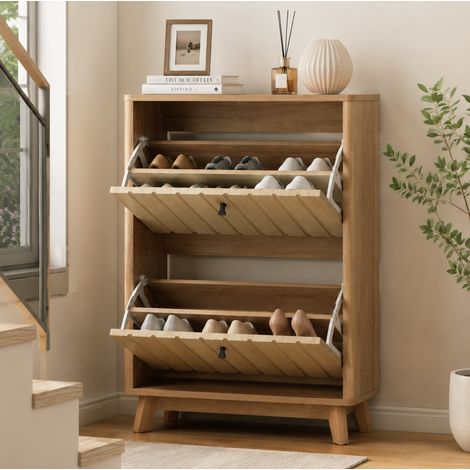 Mobile porta scarpe 60 x 24 x 94 cm, 12-16 paia, ripiani regolabili, finitura rovere DESVIAE (1/5)