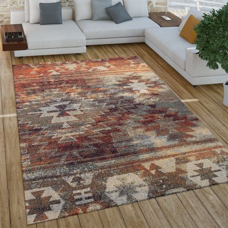 Paco Home Wohnzimmer Teppich Kurzflor Boho Vintage Design Geometrische Muster 60x100 cm, Bunt 6