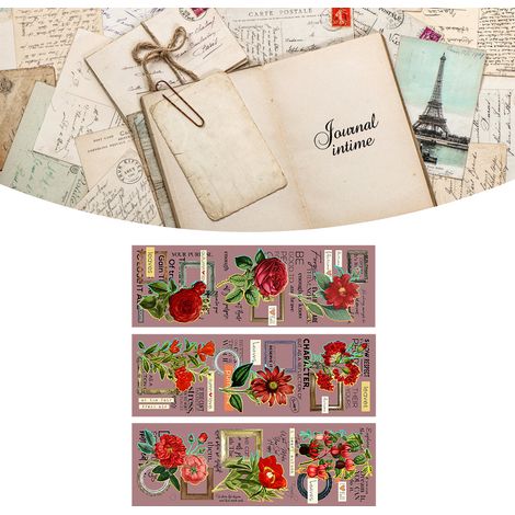 Lot de 3 autocollants naturels pour scrapbooking, style vintage, faciles à appliquer, pour décorer murs, réfrigérateur ou autres supports. Motifs floraux. (1/5)