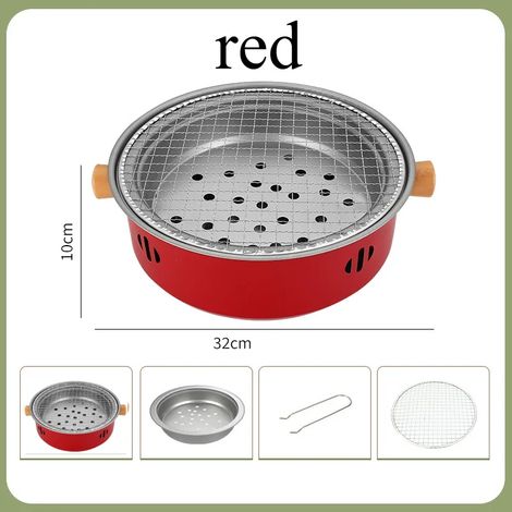 (Rouge) Barbecue portable, poêle à barbecue multifonctionnelle de table, outil idéal pour le camping et les barbecues de jardin. (1/5)