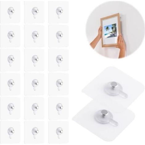 No-Drill Picture Hanging Kit, 20 Self-Adhesive Wall Nails, No-Drill Picture Clips, Clear Adhesive Hooks - AquaForge (1/4)