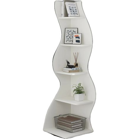 Étagère, Design Ondulé Unique, Fonctionnalité à 5 Niveaux, Blanc, L-b (1/2)