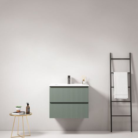 Mobile bagno sospeso cannettato 60 cm Verde Salvia Lavabo in Ceramica Senza Specchio - Fiji Paint (1/4)
