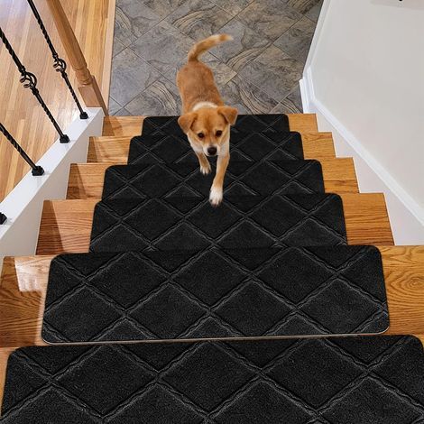 Lot de 15 Tapis Escalier Antidérapant Autocollants, Antidérapants Réutilisables Moquette Escalier, 55 x 19 cm Marchettes d'escalier, pour Protéger Animaux, Seniors, Enfants (Noir) (1/5)