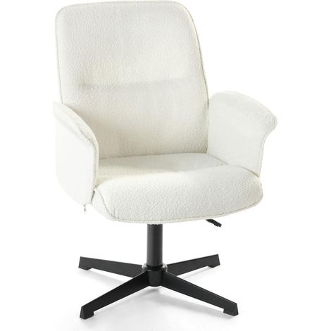 Meuble Cosy Chaise de Coiffeuse Fauteuil de Maquillage Siège Rembourrée Pivotant 360° Hauteur Réglable avec Accoudoir en Bouclette sans roulettes Jambes Croisées pour Chambre à Coucher Blanc (1/5)