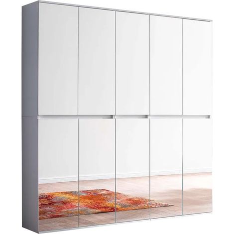 MIRROR - Meuble de chambre - Armoire avec 10 portes-miroirs en mélaminé blanc. L-H-P : 185-191-34 cm. (1/5)