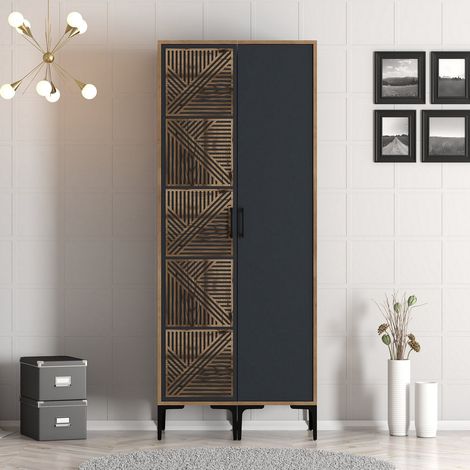 Kleiderschrank Kumsal PS Walnuss Anthrazit Melamin 80x47,5x201,4