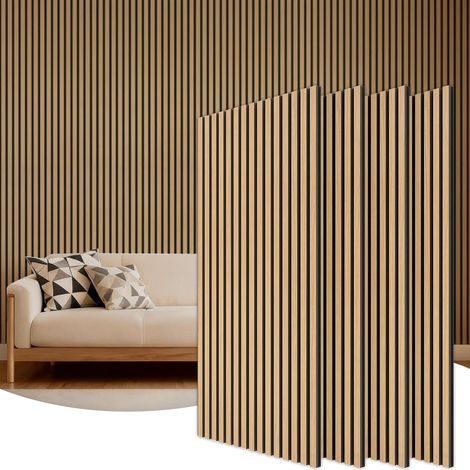 Lot de 4 Panneau Mural Decoratif de Bois, 120 x 60 -2.88㎡, Panneaux Acoustique en 3D, Tasseau Bois Mural Insonorisants pour Decoration Murale Chambre, Salon, Bureau, Comptoir, Teck (1/5)