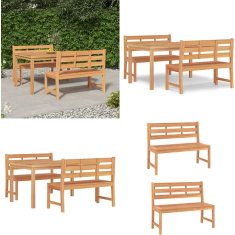 Set da Pranzo per Giardino 3 pz in Legno Massello di Teak - Tavolo da pranzo in teak - Panca da giardino