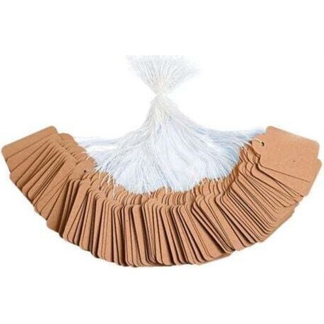 300 étiquettes en papier kraft (marron, 22 x 35 mm), étiquettes de prix vierges avec cordon, adaptées aux vêtements et aux emballages de cadeaux de mariage (1/5)