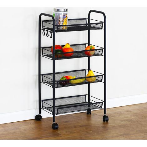 Carrello Carrellino Multiuso Mobile Spazi Stretti Portaoggetti 4 Ripiani Nero