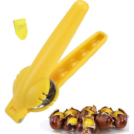 Apri, taglia, pelapatate e pinza per castagne. Utensile da cucina multifunzionale dal design ergonomico. Giallo. (1/5)