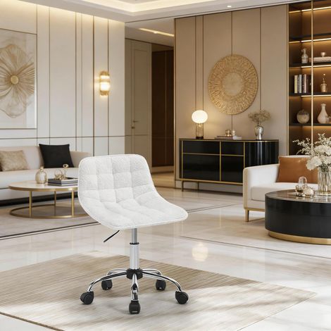 Sedia da ufficio 50x43x60-67.5 cm bianca in ciniglia e metallo girevole regolabile con ruote (1/5)