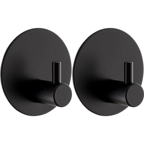 2-teilige selbstklebende Wandhaken, Badezimmerhaken, runde Haken, Edelstahl 304, Küchenhandtuchhaken, kein Bohren erforderlich, mit Klebepad, selbstklebender Haken (Schwarz)