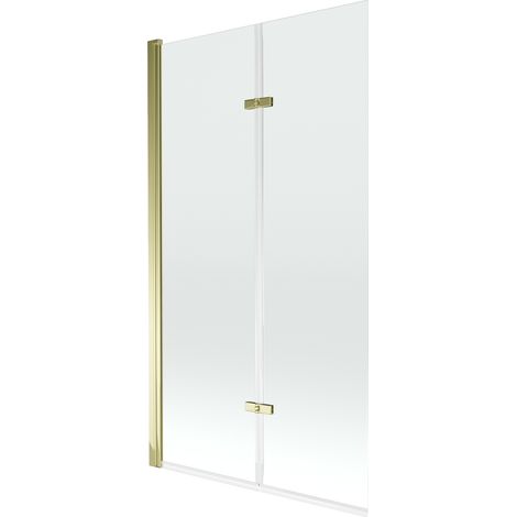 Pare-baignoire pivotant Silla, paroi de baignoire 100x150 cm en verre trempé, installation murale facile, design moderne, Doré (1/4)