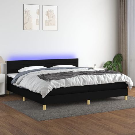 Sommier tapissier et matelas et LED  Lit adulte Contemporain Noir 200x200 cm Tissu 93089 (1/5)