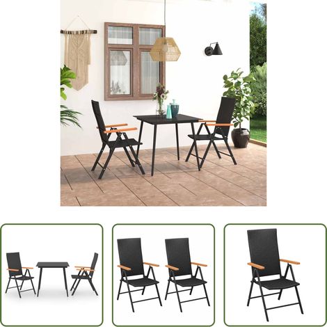 vidaXL Terrassenset - 3-tlg. Garten-Essgruppe Schwarz und Braun (1/5)
