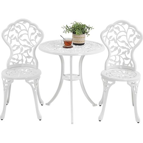Homevive Conjunto de 1 Mesa y 2 Sillas Exterior de Jardín Muebles de Aluminio para Jardín Balcón Terraza Juego de Muebles de 3 Piezas Blanco (1/5)