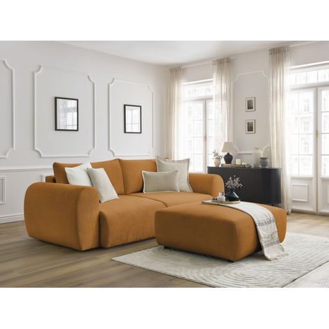 BOBOCHIC - Canapé droit convertible coffre LUCIEN tissu lisse avec pouf   Jaune (1/5)