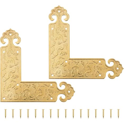 Protections d'angle pour Meubles en Laiton Lot de 2 Pièces Gaufrées, Cornières Décoratives Renforcées, pour Coins de Tables et Meubles d'Intérieur (1/5)