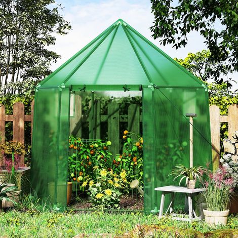 198x172x190 cm Serre de Jardin Serre d'Extérieur Portable pour Hiver avec Couverture en PE Structure en Métal Revêtu de PE Antirouille Vert (1/3)