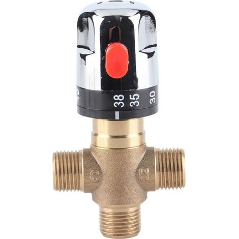 Mélangeur Thermostatique, laiton massif à 3 voies Robinet de réglage de la température pour système de douche pour lavabo Cuisine Salle de bain Toilette G1/2 35-45℃ 15mm (1/4)