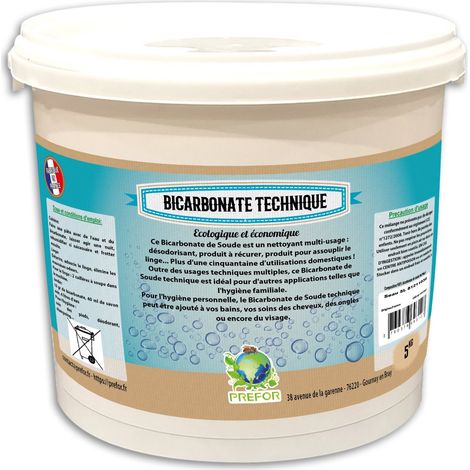 Prefor – Bicarbonate de soude technique 5L – Nettoyant multi-usage pour cuisine – Extra-fin et pur à 99% – Non toxique et écologique